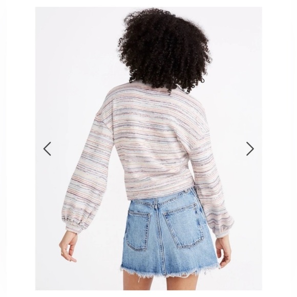 Madewell Rainbow Stripe Bubble Sleeve Crop Top Large Soft Girl Cozy Coastal - Picture 4 of 6
